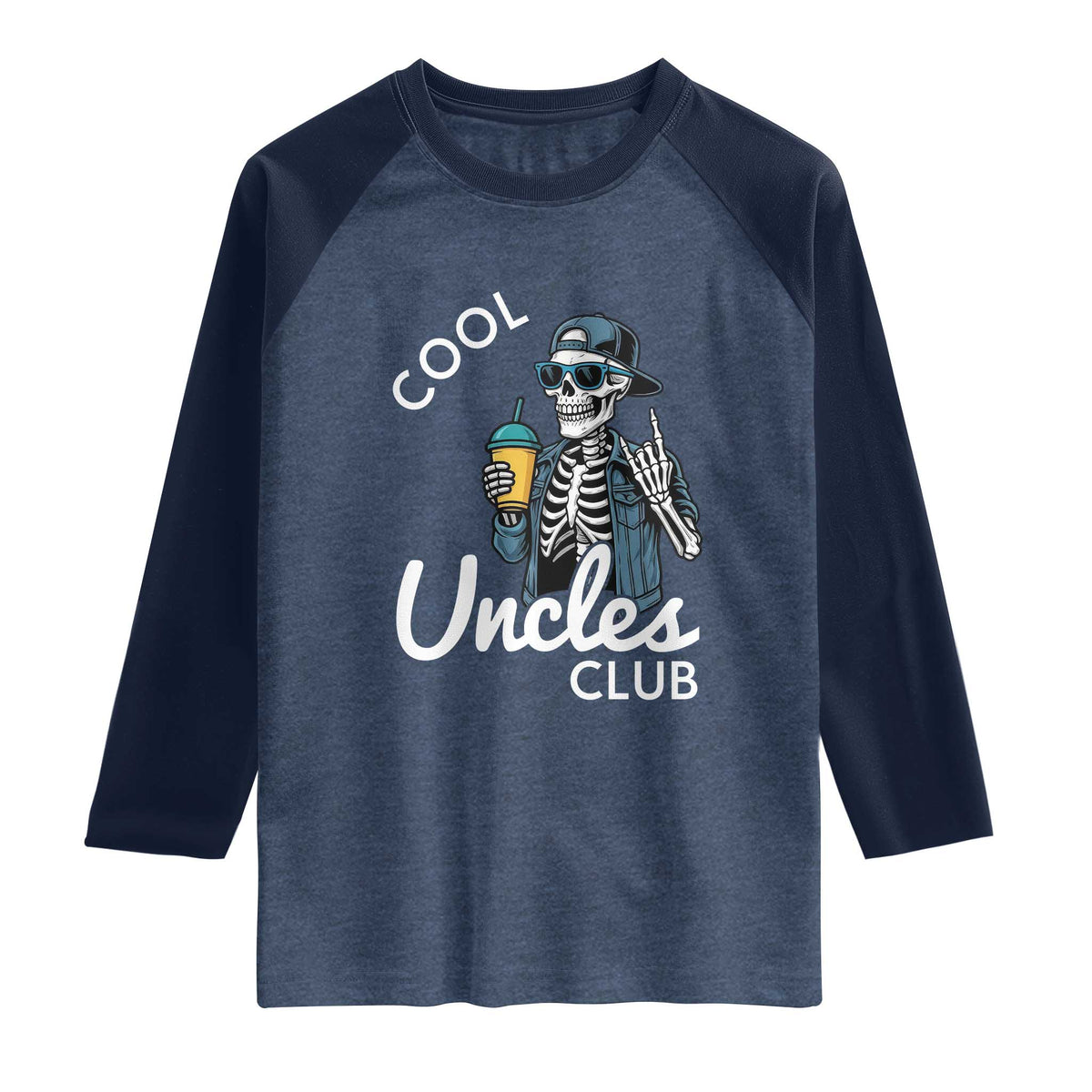 Cool Uncles Club Raglan Shirt Funny Uncle Skeleton TS10 Heather Denim Navy Print Your Wear