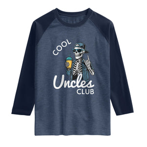 Cool Uncles Club Raglan Shirt Funny Uncle Skeleton TS10 Heather Denim Navy Print Your Wear
