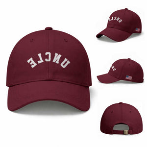 Uncles Baseball Cap Pregnancy Announcement Gifts For Uncle Retro Upside Down Text TS10 Baseball Cap Universal Fit Maroon Print Your Wear