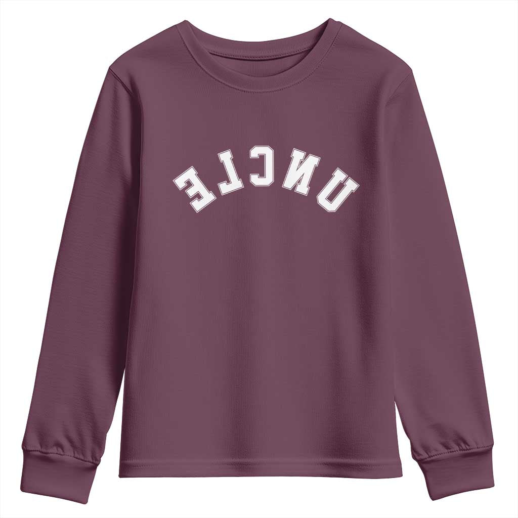 Uncles Youth Sweatshirt Pregnancy Announcement Gifts For Uncle Retro Upside Down Text TS10 Maroon Print Your Wear