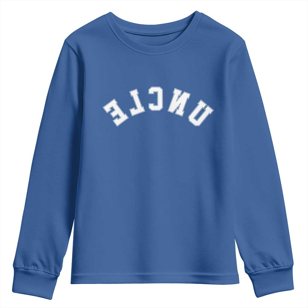 Uncles Youth Sweatshirt Pregnancy Announcement Gifts For Uncle Retro Upside Down Text TS10 Royal Blue Print Your Wear