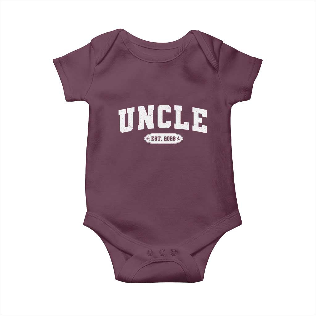 Promoted To Uncle Est 2026 Baby Onesie New Uncle Gift TS10 Maroon Print Your Wear