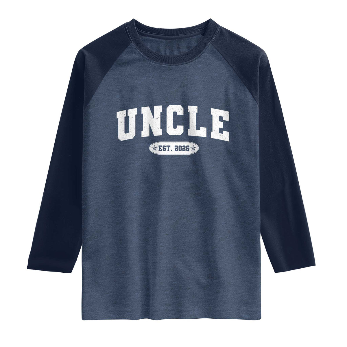 Promoted To Uncle Est 2026 Raglan Shirt New Uncle Gift TS10 Heather Denim Navy Print Your Wear