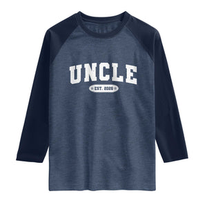 Promoted To Uncle Est 2026 Raglan Shirt New Uncle Gift TS10 Heather Denim Navy Print Your Wear