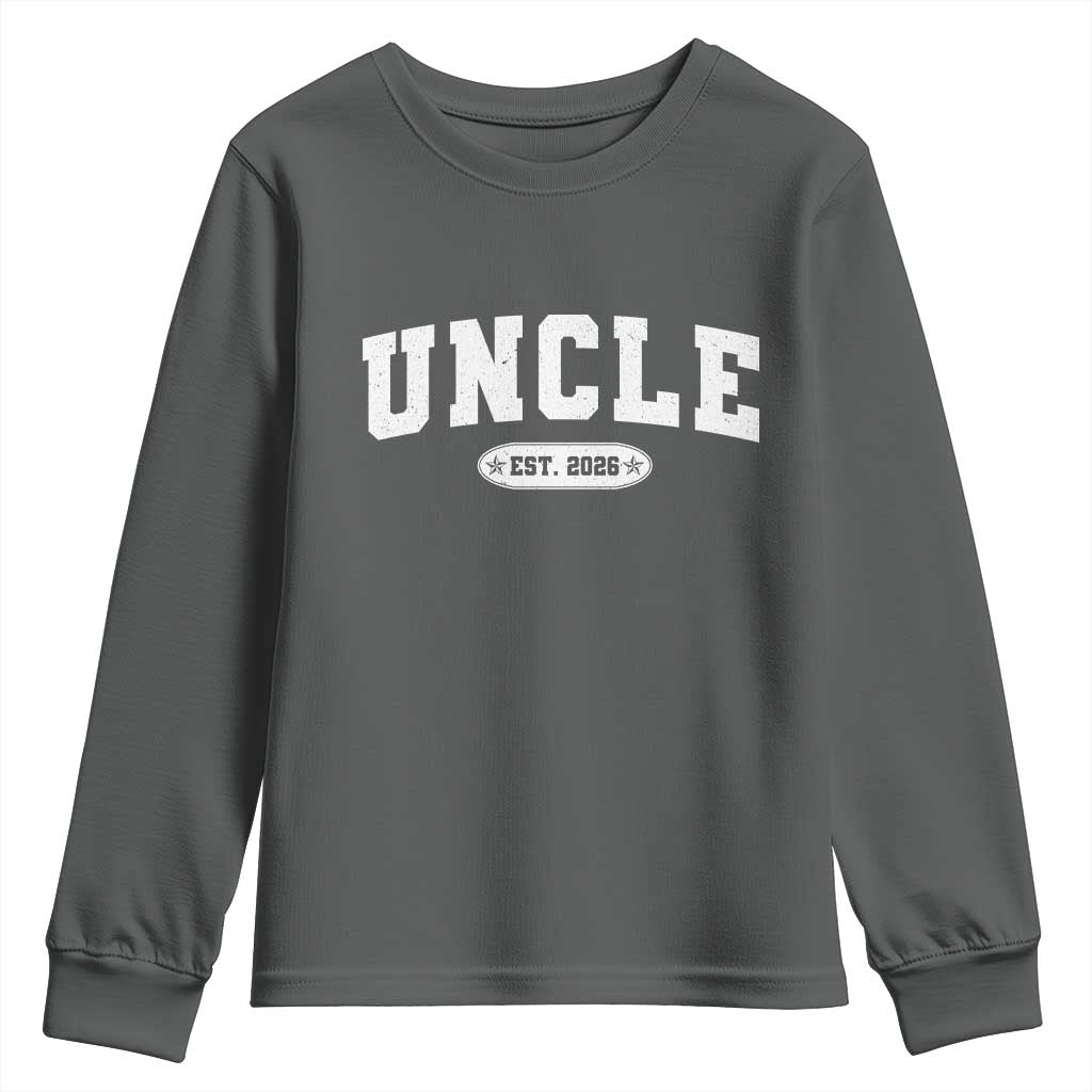 Promoted To Uncle Est 2026 Youth Sweatshirt New Uncle Gift TS10 Dark Heather Print Your Wear