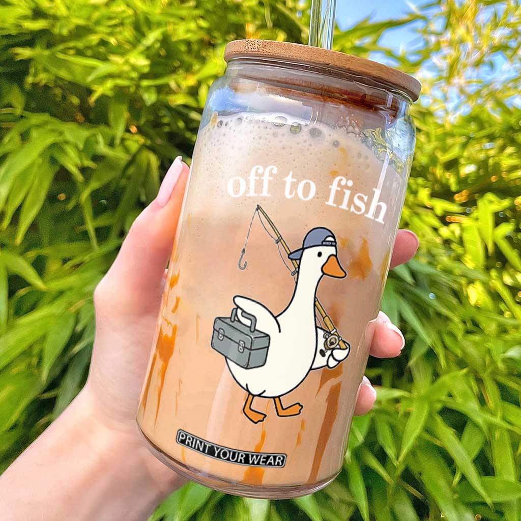 Funny Goose Fishing Glass Can Off to Fish Cute Waterfowl Angler Gift for Fishing Lovers TS10 Black Print Your Wear