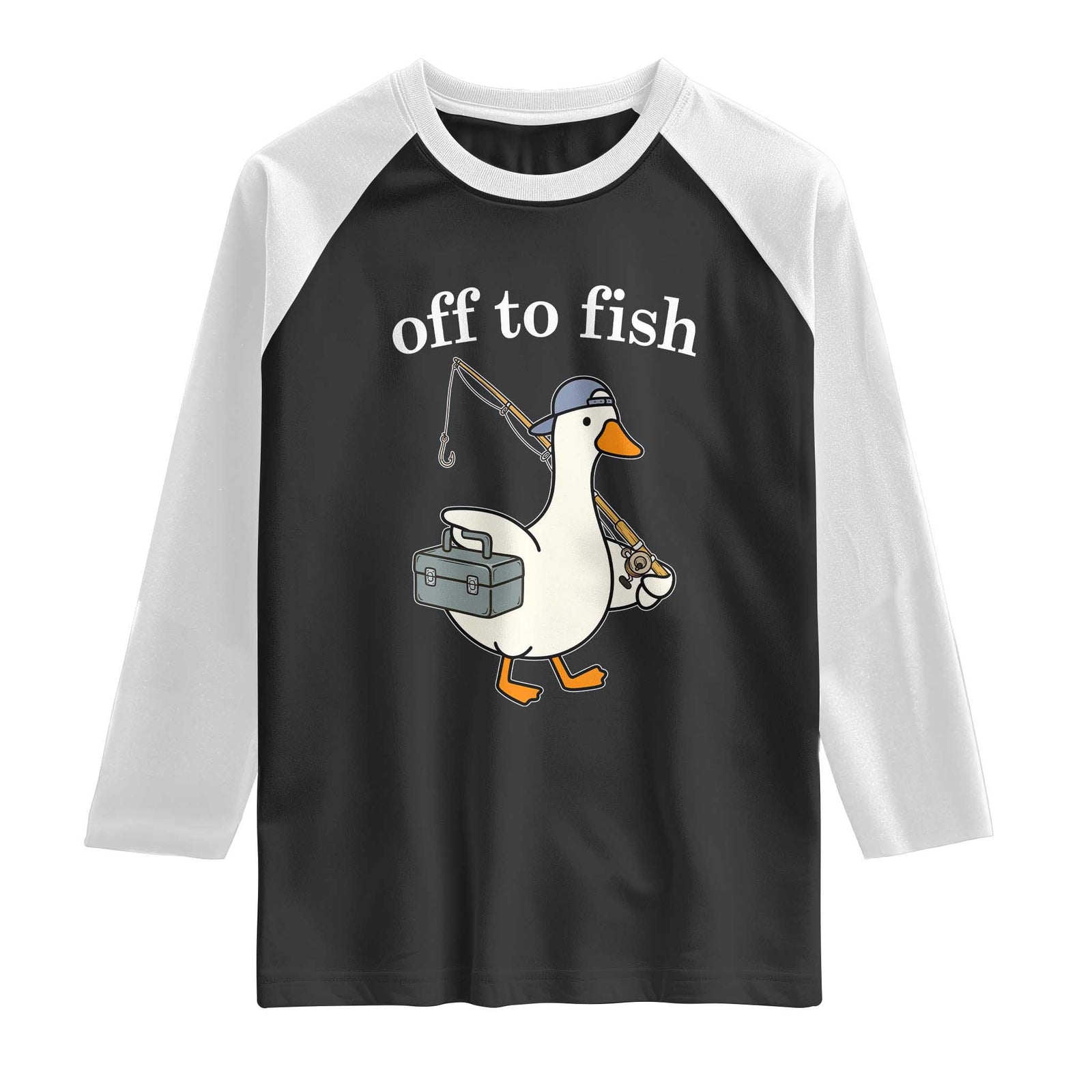 Funny Goose Fishing Raglan Shirt Off to Fish Cute Waterfowl Angler Gift for Fishing Lovers TS10 Black White Print Your Wear
