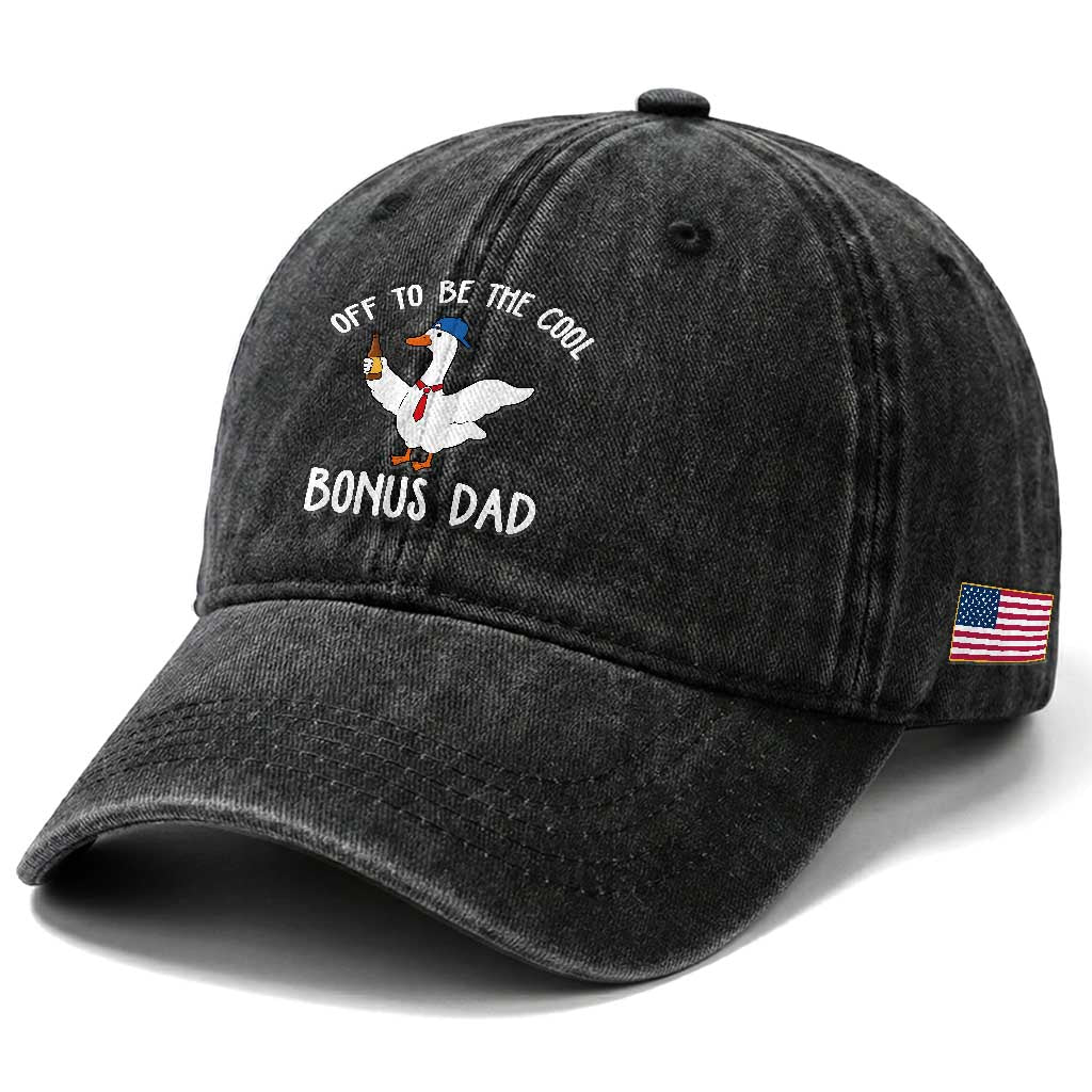 Funny Stepdad Silly Goose Washed Cotton Baseball Cap Off To Be The Cool Bonus Dad TS10 Print Your Wear