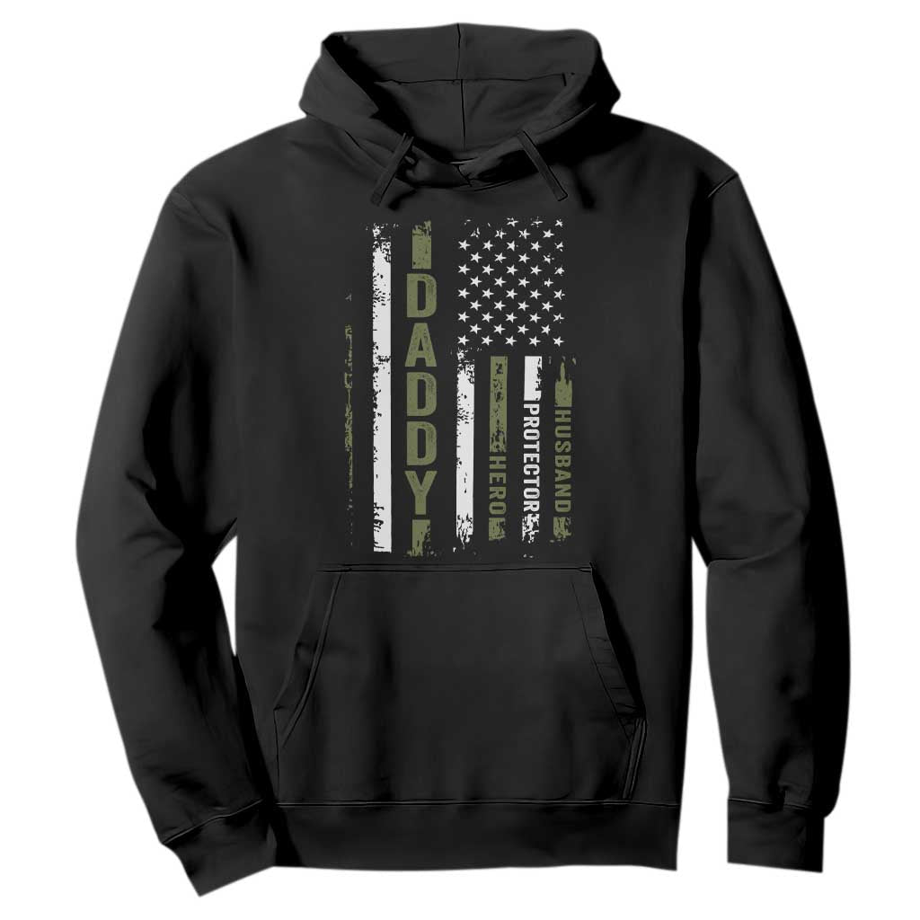 Daddy Husband Protector Hero Hoodie Fathers Day Vintage American Flag TS10 Black Print Your Wear