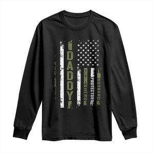 Daddy Husband Protector Hero Long Sleeve Shirt Fathers Day Vintage American Flag TS10 Black Print Your Wear