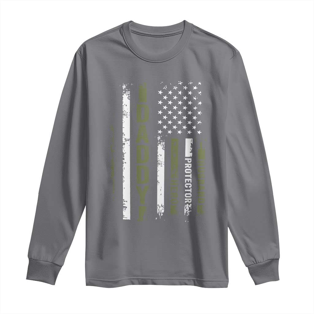 Daddy Husband Protector Hero Long Sleeve Shirt Fathers Day Vintage American Flag TS10 Charcoal Print Your Wear