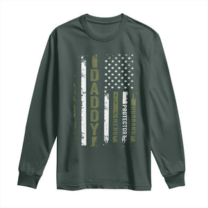 Daddy Husband Protector Hero Long Sleeve Shirt Fathers Day Vintage American Flag TS10 Dark Forest Green Print Your Wear