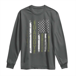Daddy Husband Protector Hero Long Sleeve Shirt Fathers Day Vintage American Flag TS10 Dark Heather Print Your Wear