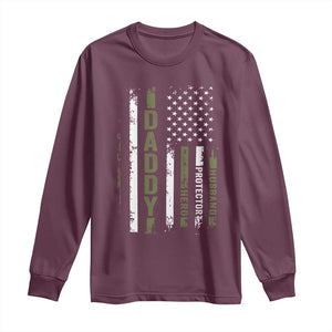 Daddy Husband Protector Hero Long Sleeve Shirt Fathers Day Vintage American Flag TS10 Maroon Print Your Wear