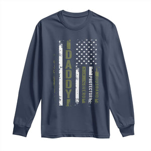 Daddy Husband Protector Hero Long Sleeve Shirt Fathers Day Vintage American Flag TS10 Navy Print Your Wear