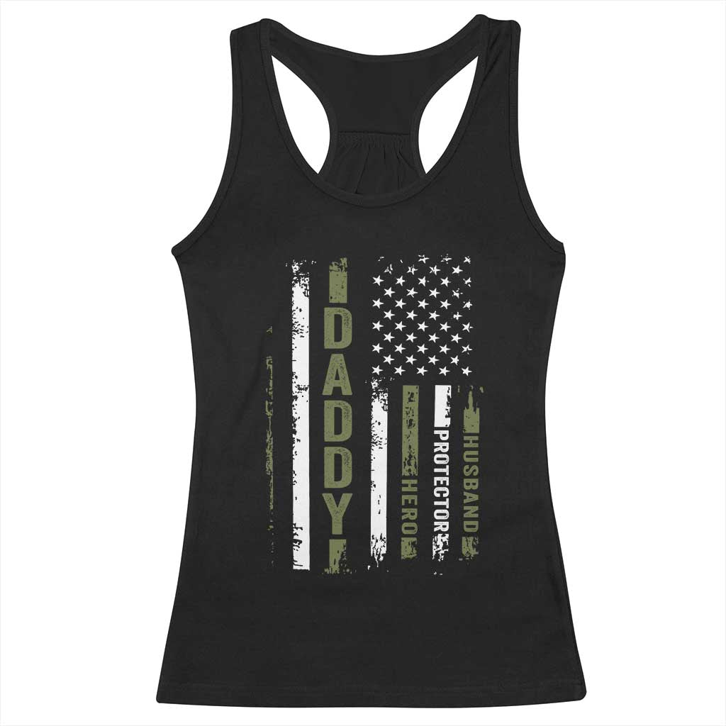 Daddy Husband Protector Hero Racerback Tank Top Fathers Day Vintage American Flag TS10 Black Print Your Wear
