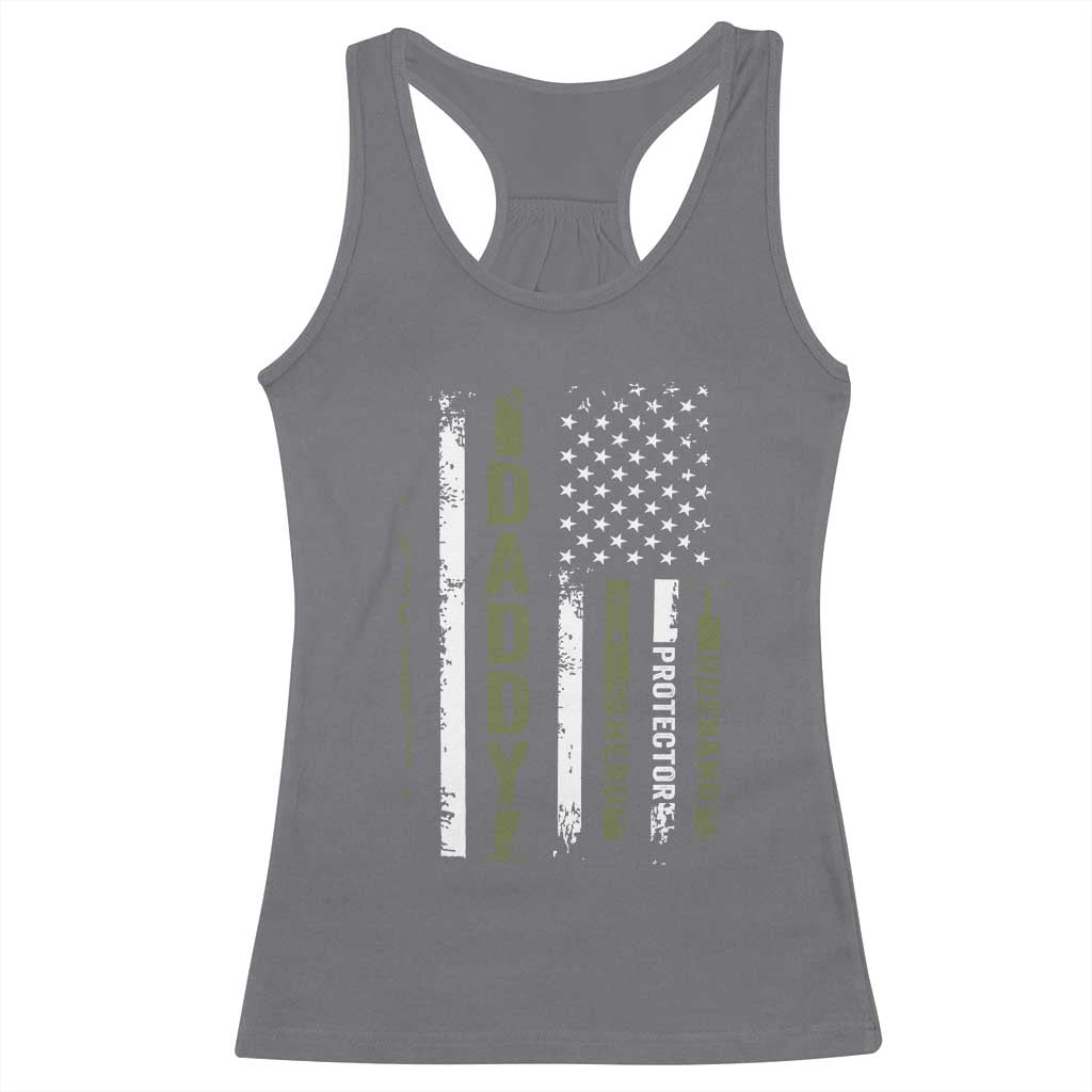 Daddy Husband Protector Hero Racerback Tank Top Fathers Day Vintage American Flag TS10 Charcoal Print Your Wear