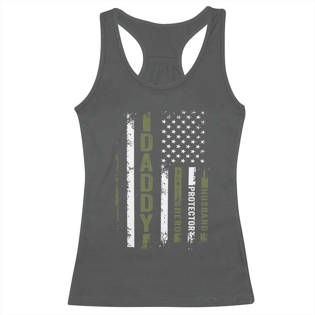 Daddy Husband Protector Hero Racerback Tank Top Fathers Day Vintage American Flag TS10 Dark Heather Print Your Wear