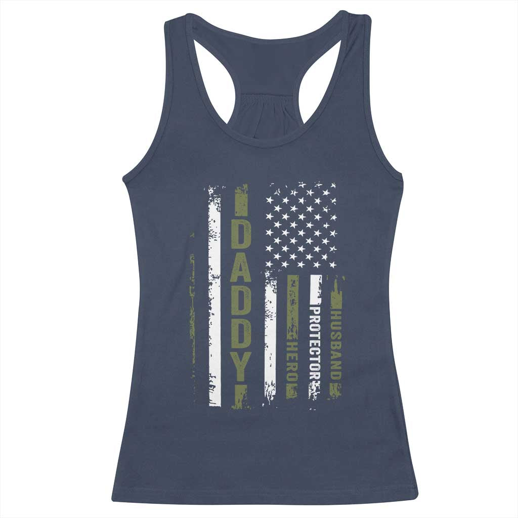 Daddy Husband Protector Hero Racerback Tank Top Fathers Day Vintage American Flag TS10 Navy Print Your Wear