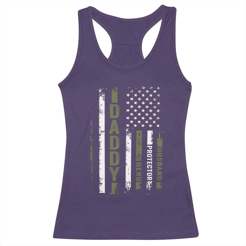 Daddy Husband Protector Hero Racerback Tank Top Fathers Day Vintage American Flag TS10 Purple Print Your Wear