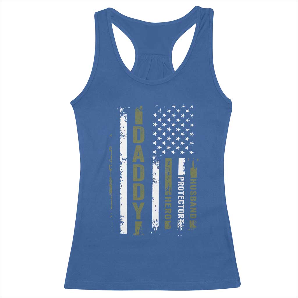 Daddy Husband Protector Hero Racerback Tank Top Fathers Day Vintage American Flag TS10 Royal Blue Print Your Wear