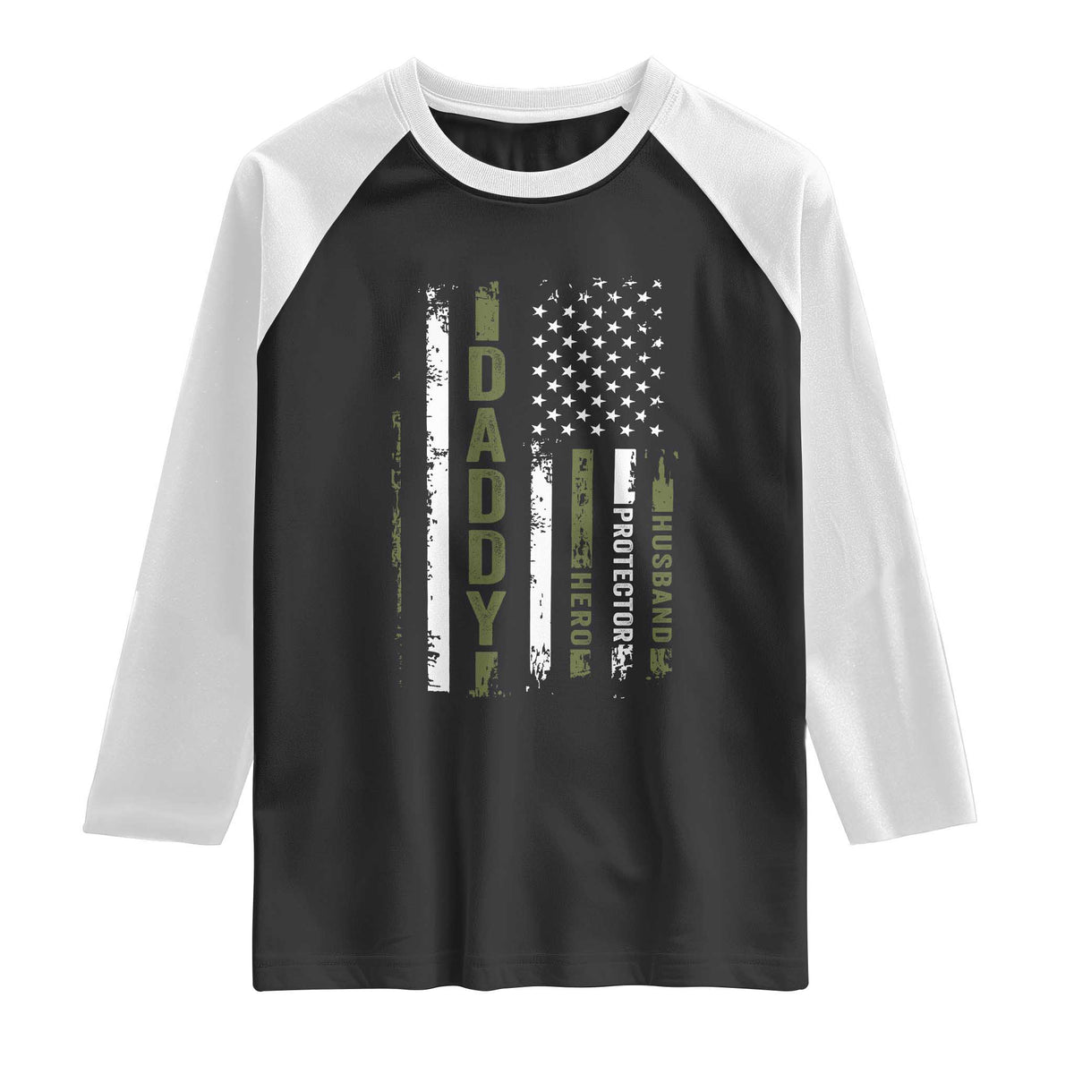 Daddy Husband Protector Hero Raglan Shirt Fathers Day Vintage American Flag TS10 Black White Print Your Wear