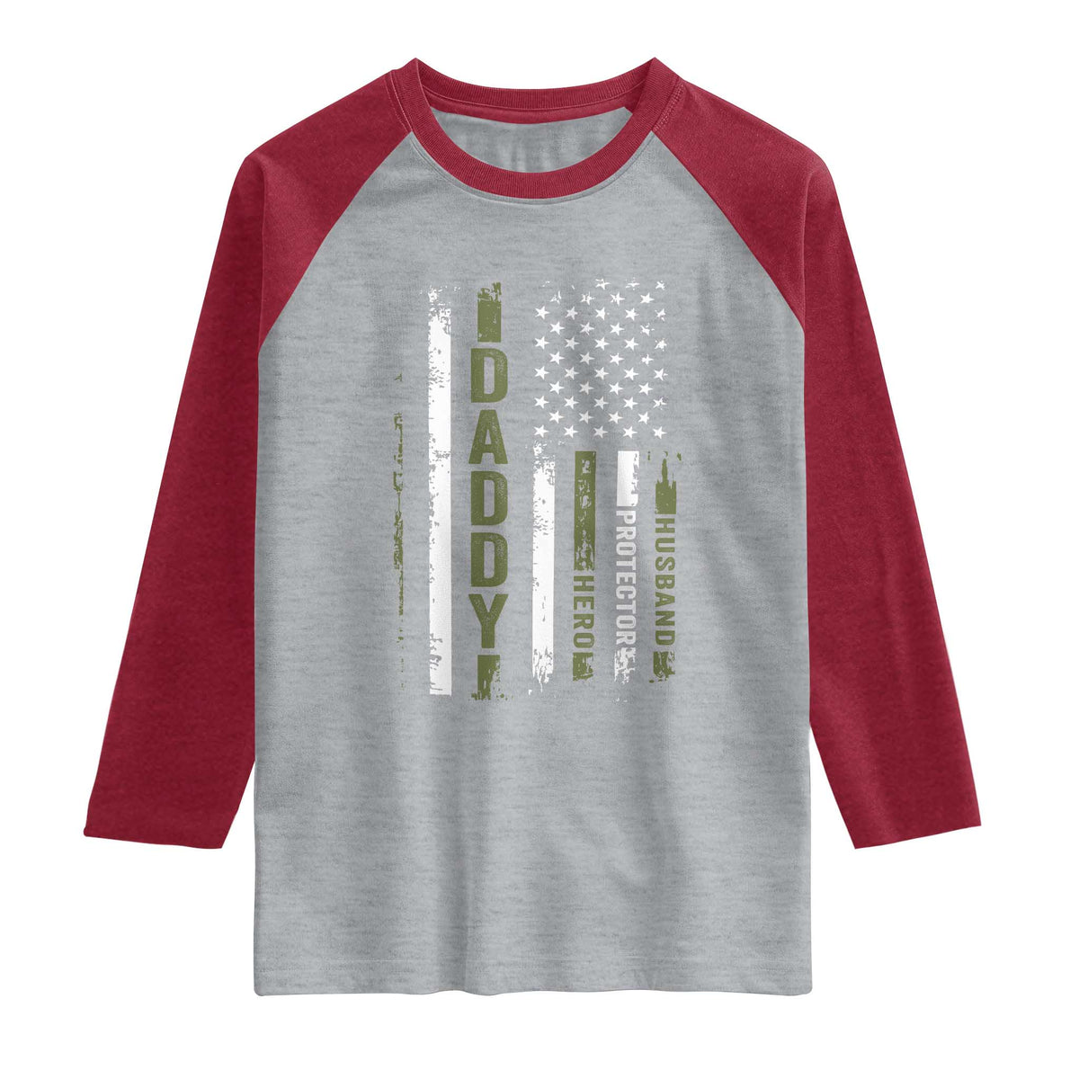 Daddy Husband Protector Hero Raglan Shirt Fathers Day Vintage American Flag TS10 Heather Gray Heather Red Print Your Wear