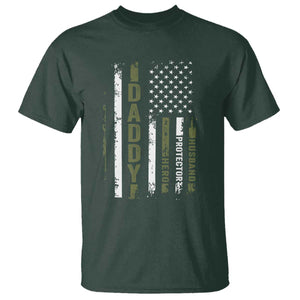 Daddy Husband Protector Hero T Shirt Fathers Day Vintage American Flag TS10 Dark Forest Green Print Your Wear