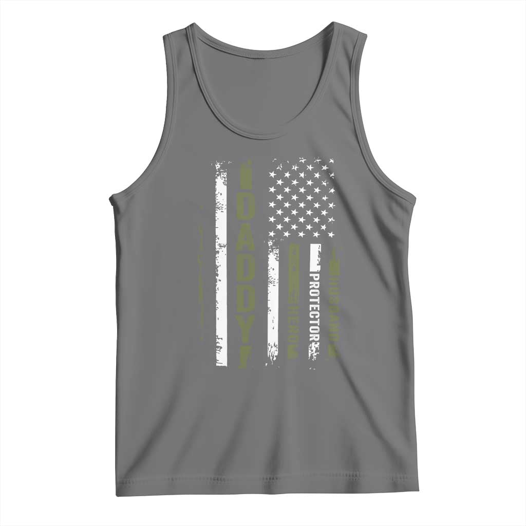 Daddy Husband Protector Hero Tank Top Fathers Day Vintage American Flag TS10 Black Heather Print Your Wear