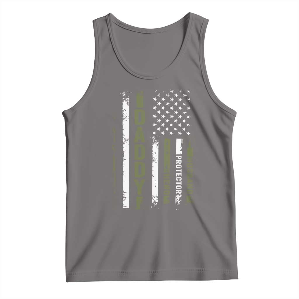 Daddy Husband Protector Hero Tank Top Fathers Day Vintage American Flag TS10 Deep Heather Print Your Wear