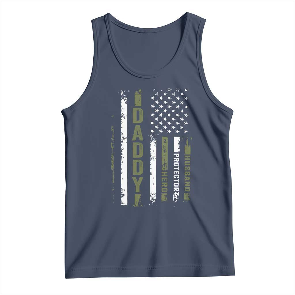 Daddy Husband Protector Hero Tank Top Fathers Day Vintage American Flag TS10 Navy Print Your Wear