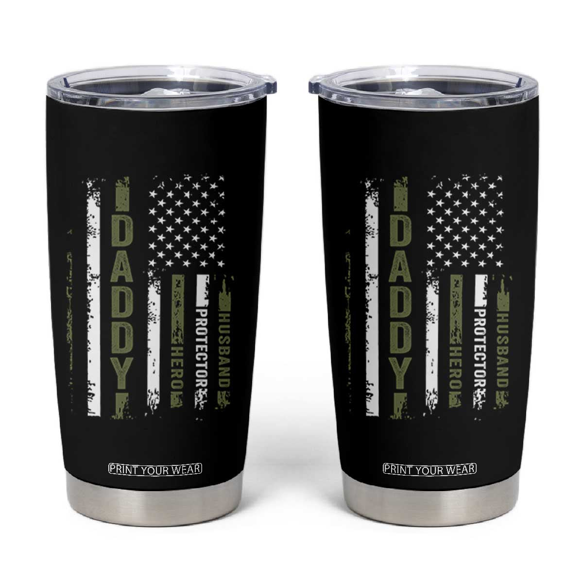 Daddy Husband Protector Hero Tumbler Cup Fathers Day Vintage American Flag TS10 Black Print Your Wear