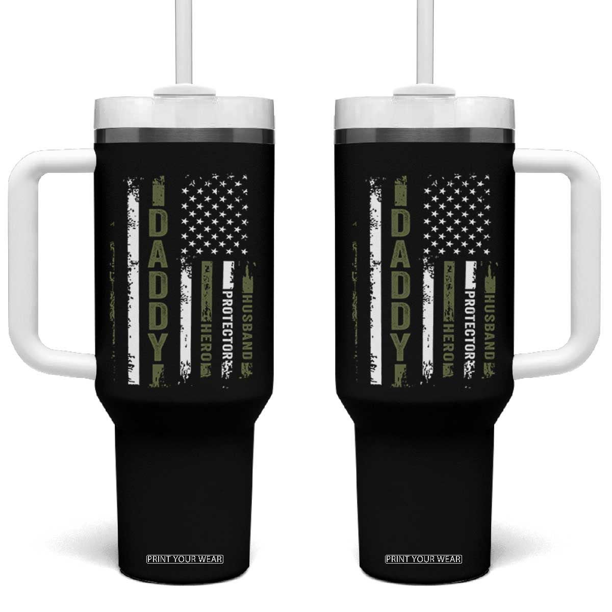 Daddy Husband Protector Hero Tumbler With Handle Fathers Day Vintage American Flag TS10 One Size: 40 oz Black Print Your Wear