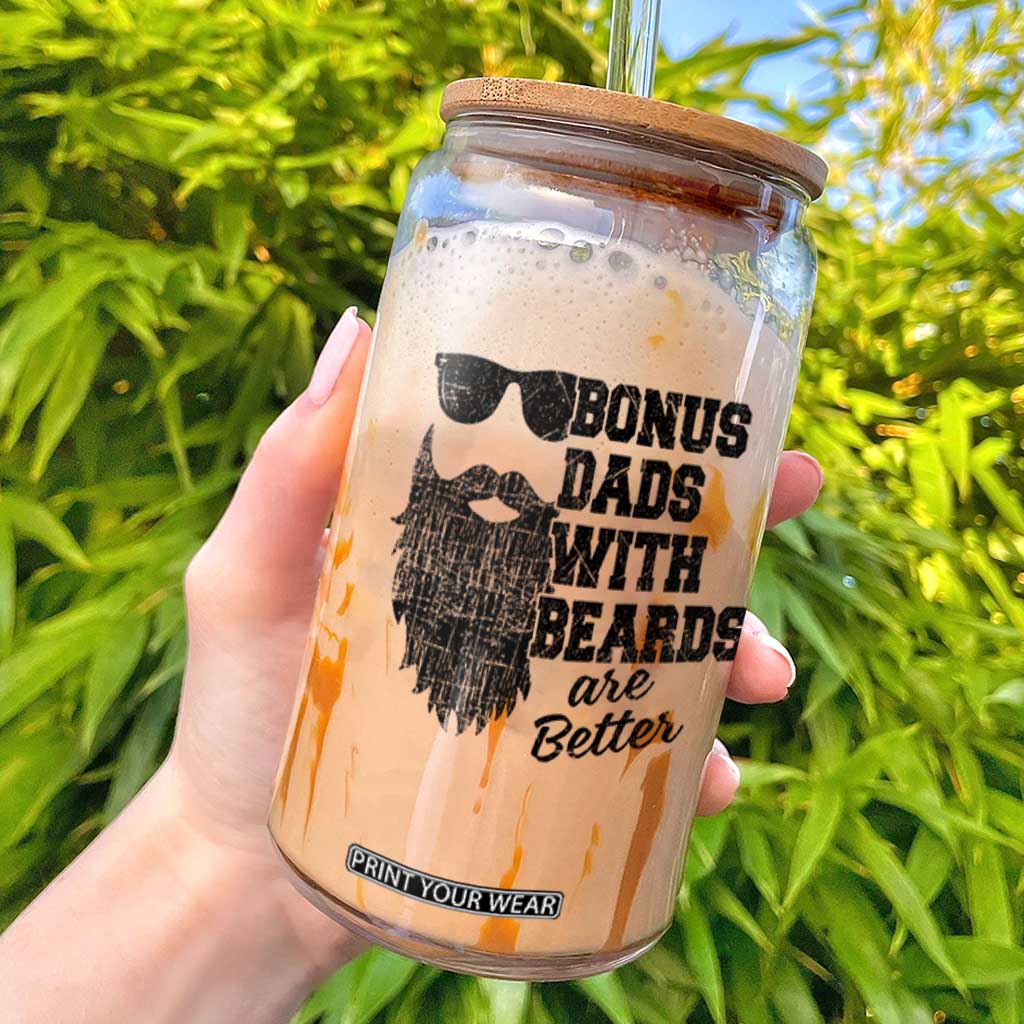 Bonus Dads With Beards Are Better Glass Can Retro Step Dad Fathers Day TS10 White Print Your Wear