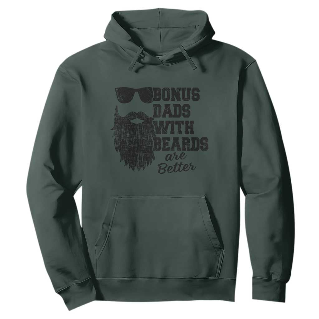 Bonus Dads With Beards Are Better Hoodie Retro Step Dad Fathers Day TS10 Dark Forest Green Print Your Wear
