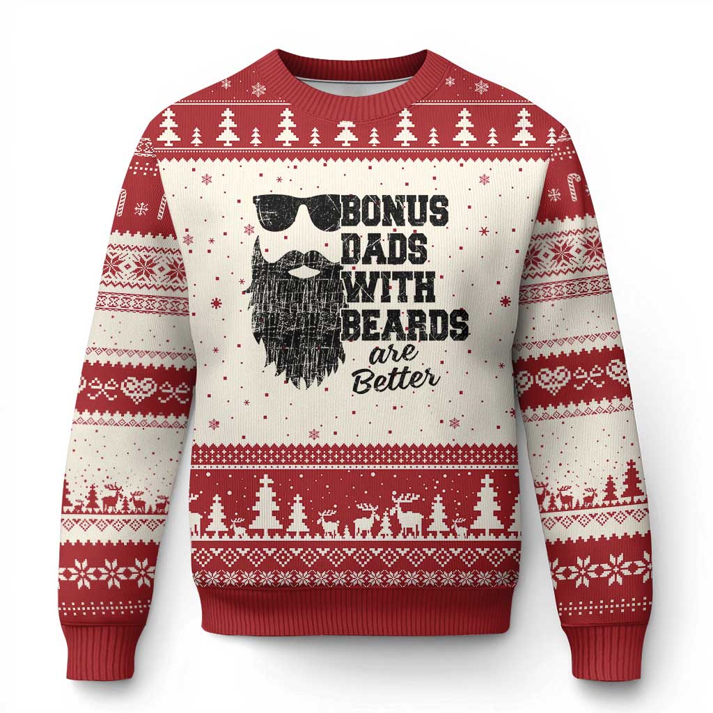 Bonus Dads With Beards Are Better Ugly Christmas Sweater Retro Step Dad Fathers Day TS10 Beige Red Print Your Wear