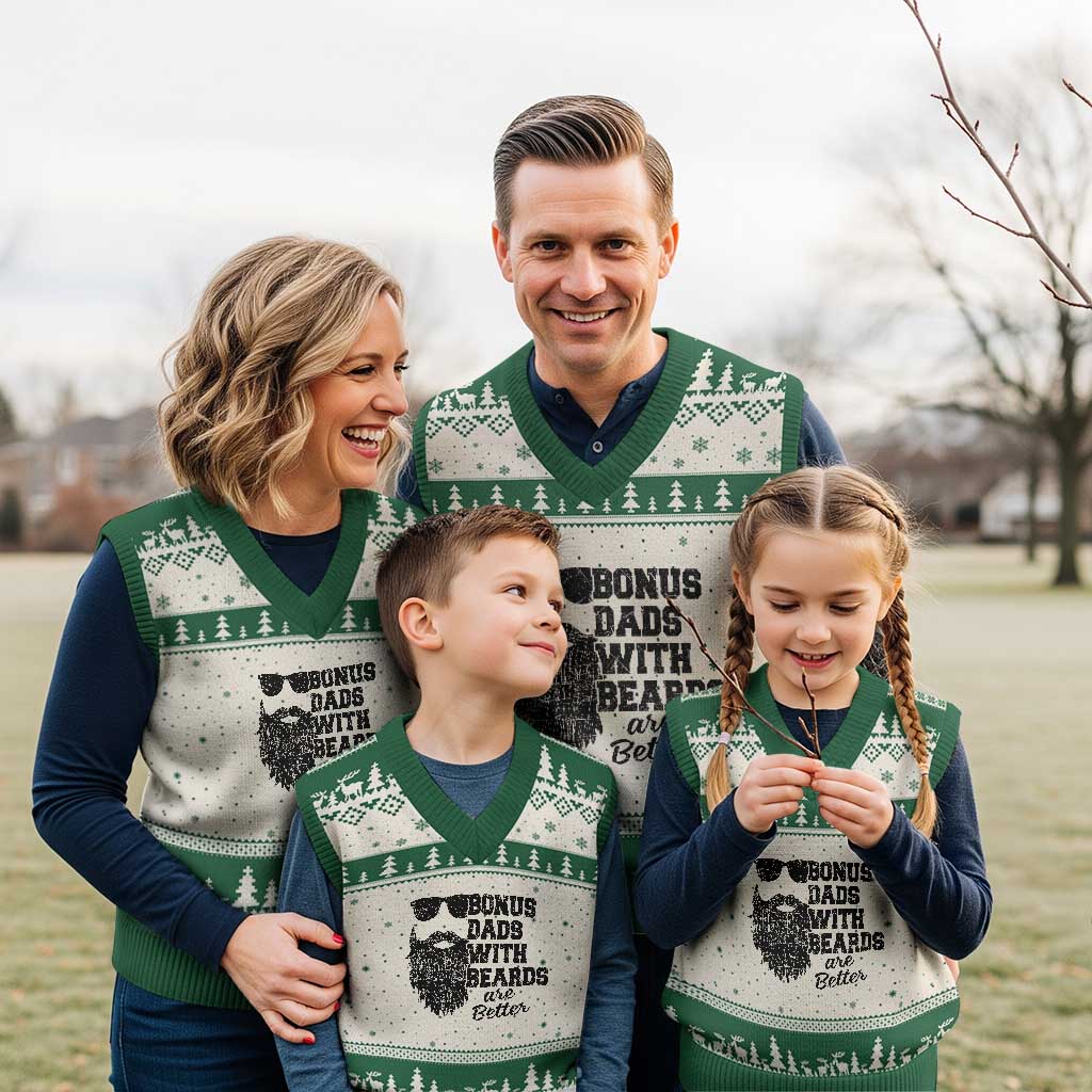 Bonus Dads With Beards Are Better V-Neck Knit Sweater Vest Retro Step Dad Fathers Day TS10 Beige Green Print Your Wear