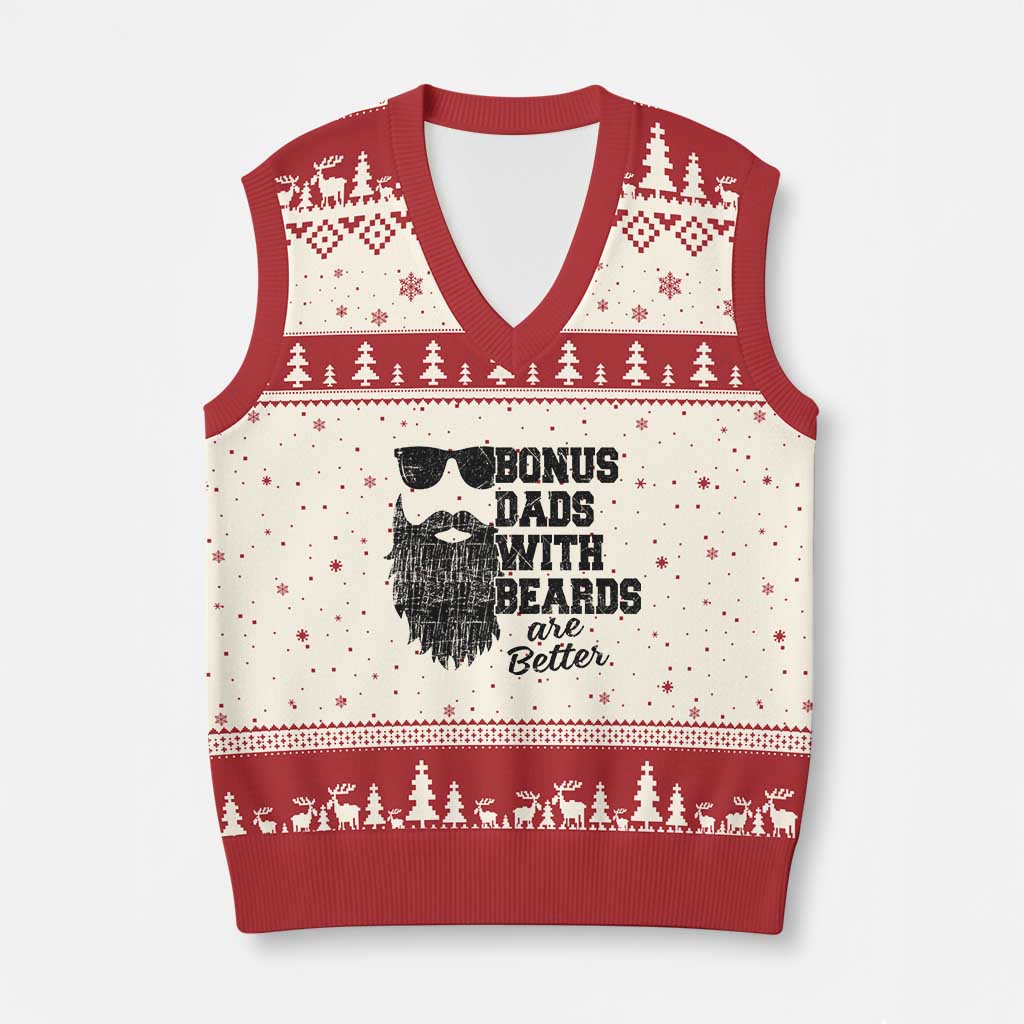 Bonus Dads With Beards Are Better V-Neck Knit Sweater Vest Retro Step Dad Fathers Day TS10 Beige Red Print Your Wear