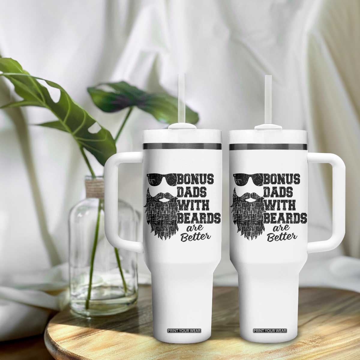 Bonus Dads With Beards Are Better Tumbler With Handle Retro Step Dad Fathers Day TS10 Print Your Wear