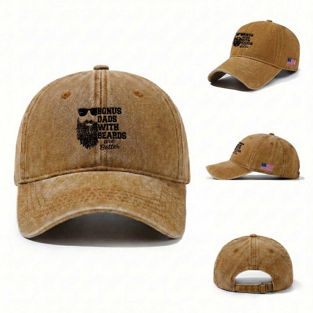Bonus Dads With Beards Are Better Washed Cotton Baseball Cap Retro Step Dad Fathers Day TS10 Washed Cap Universal Fit Yellow Ochre Print Your Wear