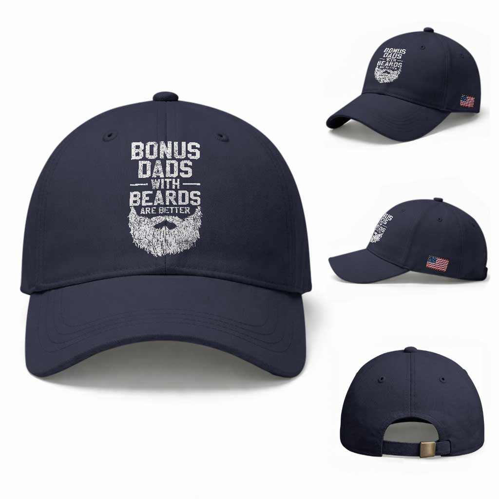 Bonus Dads With Beards Are Better Baseball Cap Funny Stepdad Stepfather Fathers Day TS10 Baseball Cap Universal Fit Navy Print Your Wear