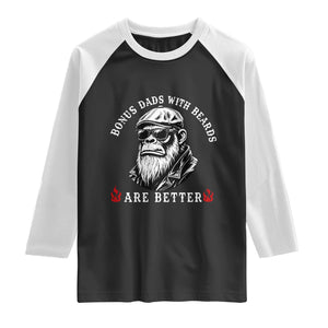 Bonus Dad Gifts Raglan Shirt Retro Bigfoot Stepdad With Beards Are Better TS10 Black White Print Your Wear
