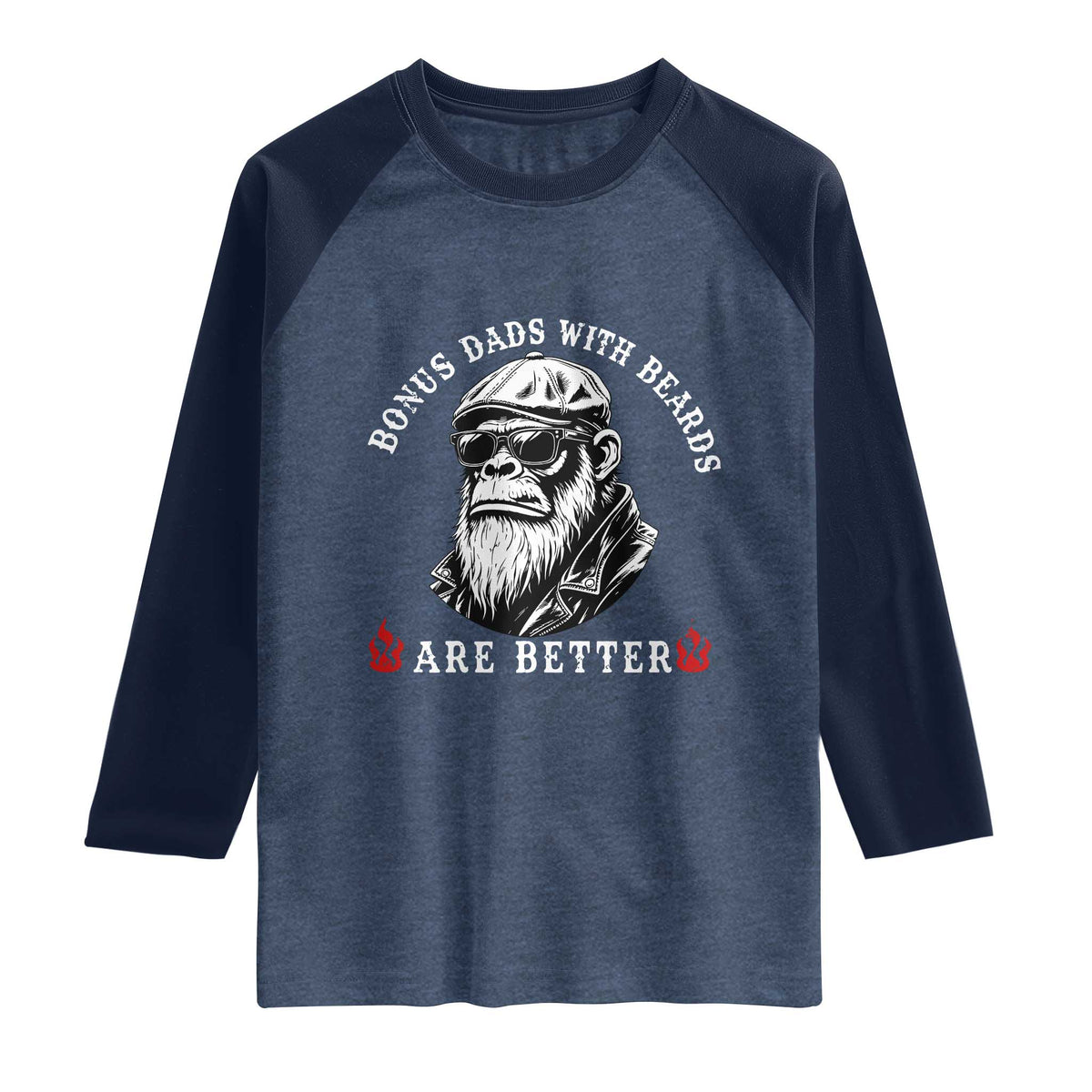 Bonus Dad Gifts Raglan Shirt Retro Bigfoot Stepdad With Beards Are Better TS10 Heather Denim Navy Print Your Wear