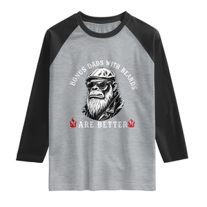 Bonus Dad Gifts Raglan Shirt Retro Bigfoot Stepdad With Beards Are Better TS10 Heather Gray Black Print Your Wear