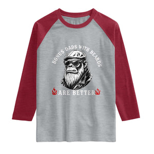 Bonus Dad Gifts Raglan Shirt Retro Bigfoot Stepdad With Beards Are Better TS10 Heather Gray Heather Red Print Your Wear