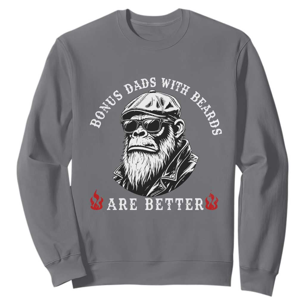 Bonus Dad Gifts Sweatshirt Retro Bigfoot Stepdad With Beards Are Better TS10 Charcoal Print Your Wear
