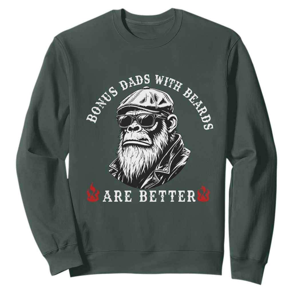 Bonus Dad Gifts Sweatshirt Retro Bigfoot Stepdad With Beards Are Better TS10 Dark Forest Green Print Your Wear