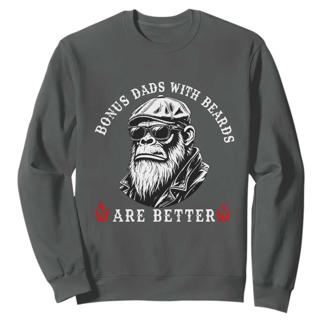 Bonus Dad Gifts Sweatshirt Retro Bigfoot Stepdad With Beards Are Better TS10 Dark Heather Print Your Wear