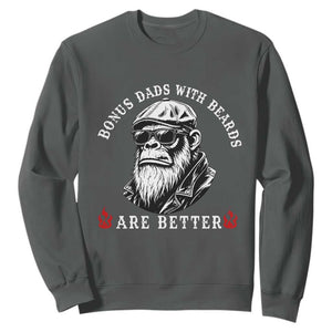 Bonus Dad Gifts Sweatshirt Retro Bigfoot Stepdad With Beards Are Better TS10 Dark Heather Print Your Wear