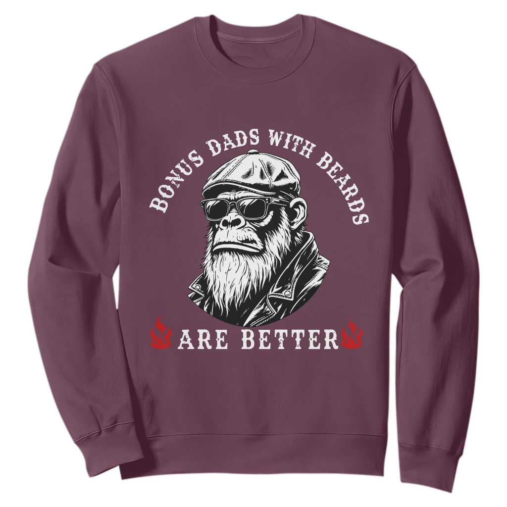 Bonus Dad Gifts Sweatshirt Retro Bigfoot Stepdad With Beards Are Better TS10 Maroon Print Your Wear
